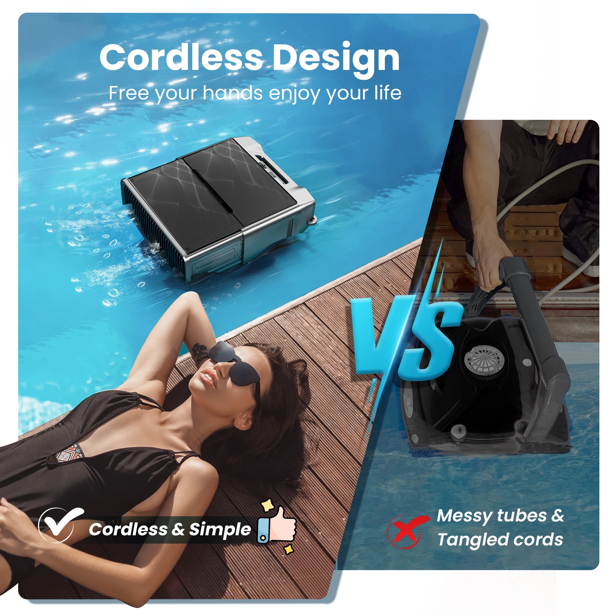 Robotic Solar Pool Skimmer Vacuum with Remote Control Smart Obstacle Avoidance Auto-Parking Pool Cleaner 6L Large-Capacity Basket