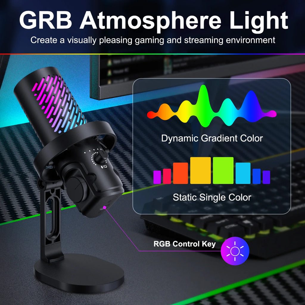 Tenlamp RGB USB Streaming Microphone ,Professionl Computer Condenser Mic For PC Mac Recording YouTube Podcasting Gaming Laptop Desktop