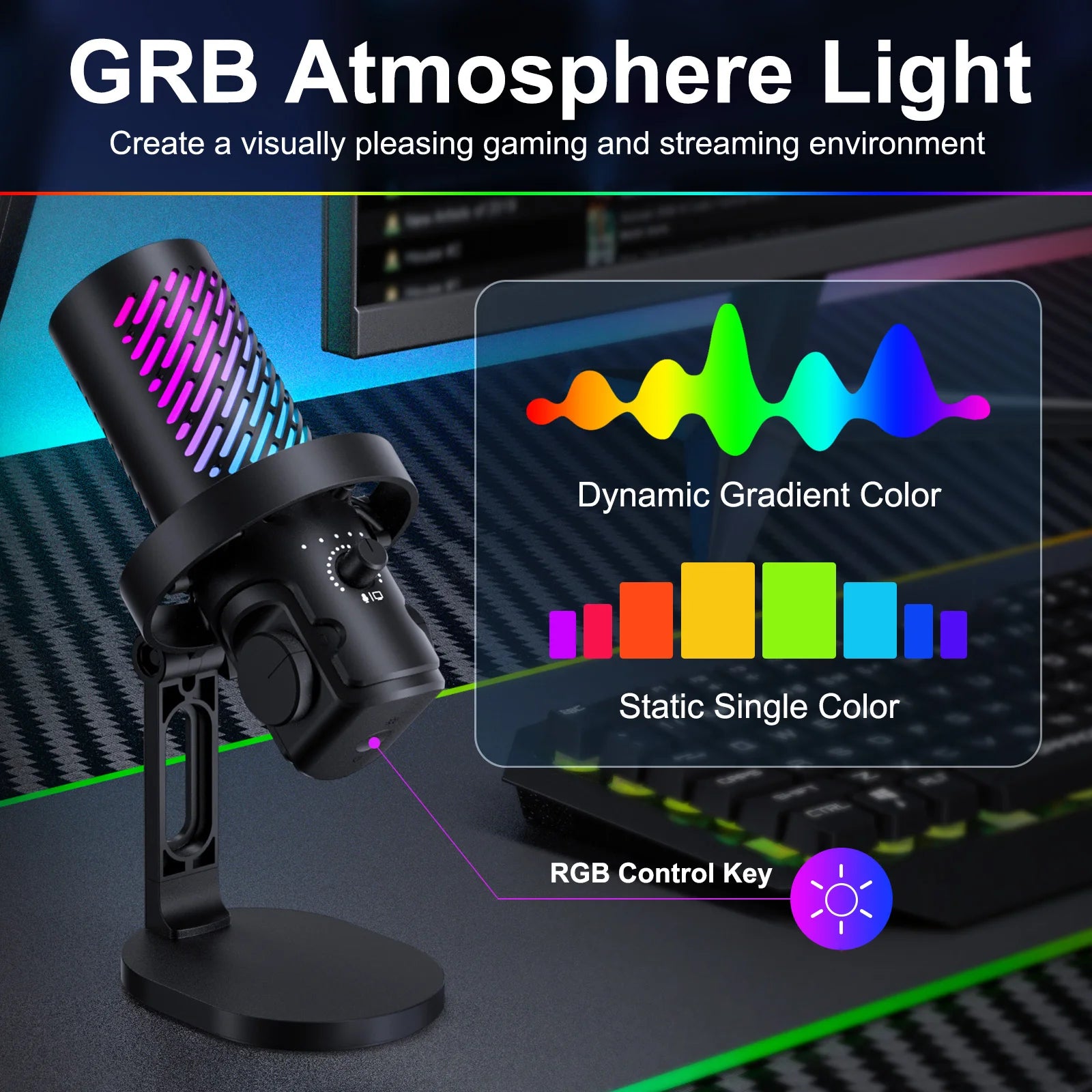 Tenlamp RGB USB Streaming Microphone ,Professionl Computer Condenser Mic For PC Mac Recording YouTube Podcasting Gaming Laptop Desktop