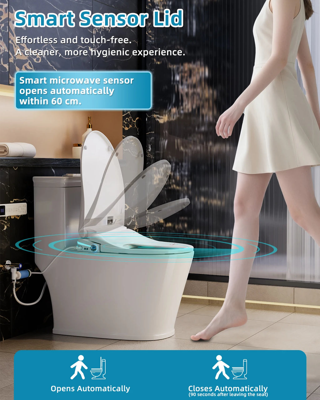 Elongated Smart Toilet Seat with Air Dryer, Night Light And Remote Control for Enhanced Bathroom Experience