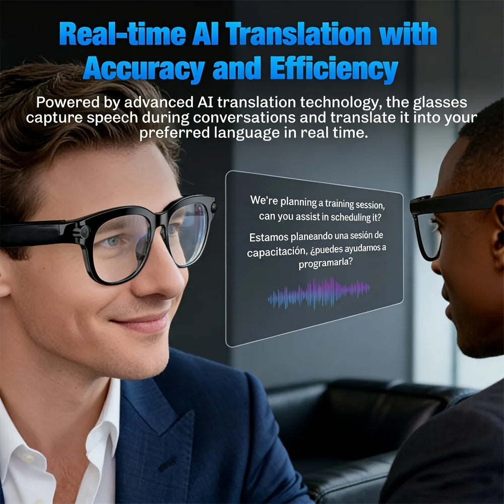 AI Smart Glasses With HD Camera Portable Charger 100+language AI Translation Bluetooth Call Music Player Sunglasses