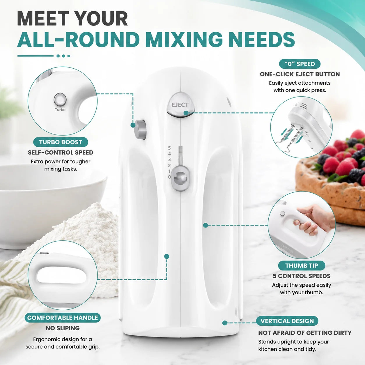 Lord Eagle Electric Hand Mixer 400W 5 Speed Portable Handheld Mixer With Storage Case 5pcs Stainless Steel Attachments For Cake Baking Cream Whipping