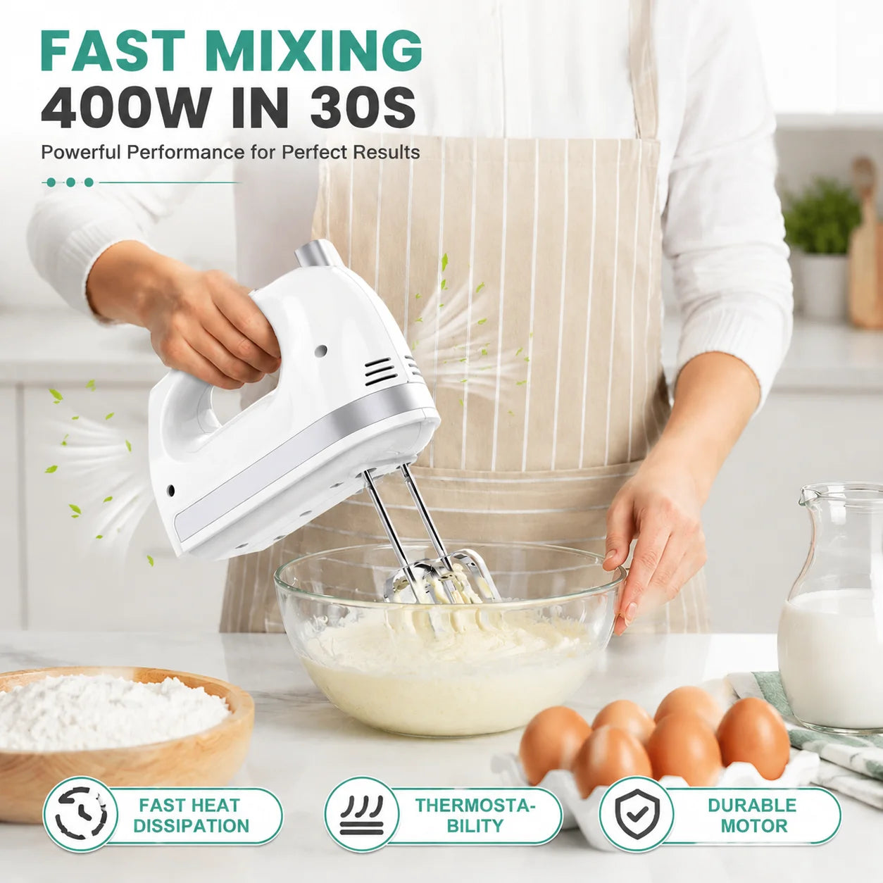 Lord Eagle Electric Hand Mixer 400W 5 Speed Portable Handheld Mixer With Storage Case 5pcs Stainless Steel Attachments For Cake Baking Cream Whipping