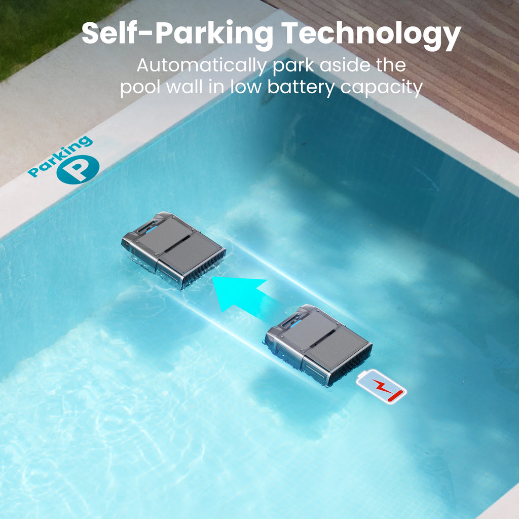 Robotic Solar Pool Skimmer Vacuum with Remote Control Smart Obstacle Avoidance Auto-Parking Pool Cleaner 6L Large-Capacity Basket