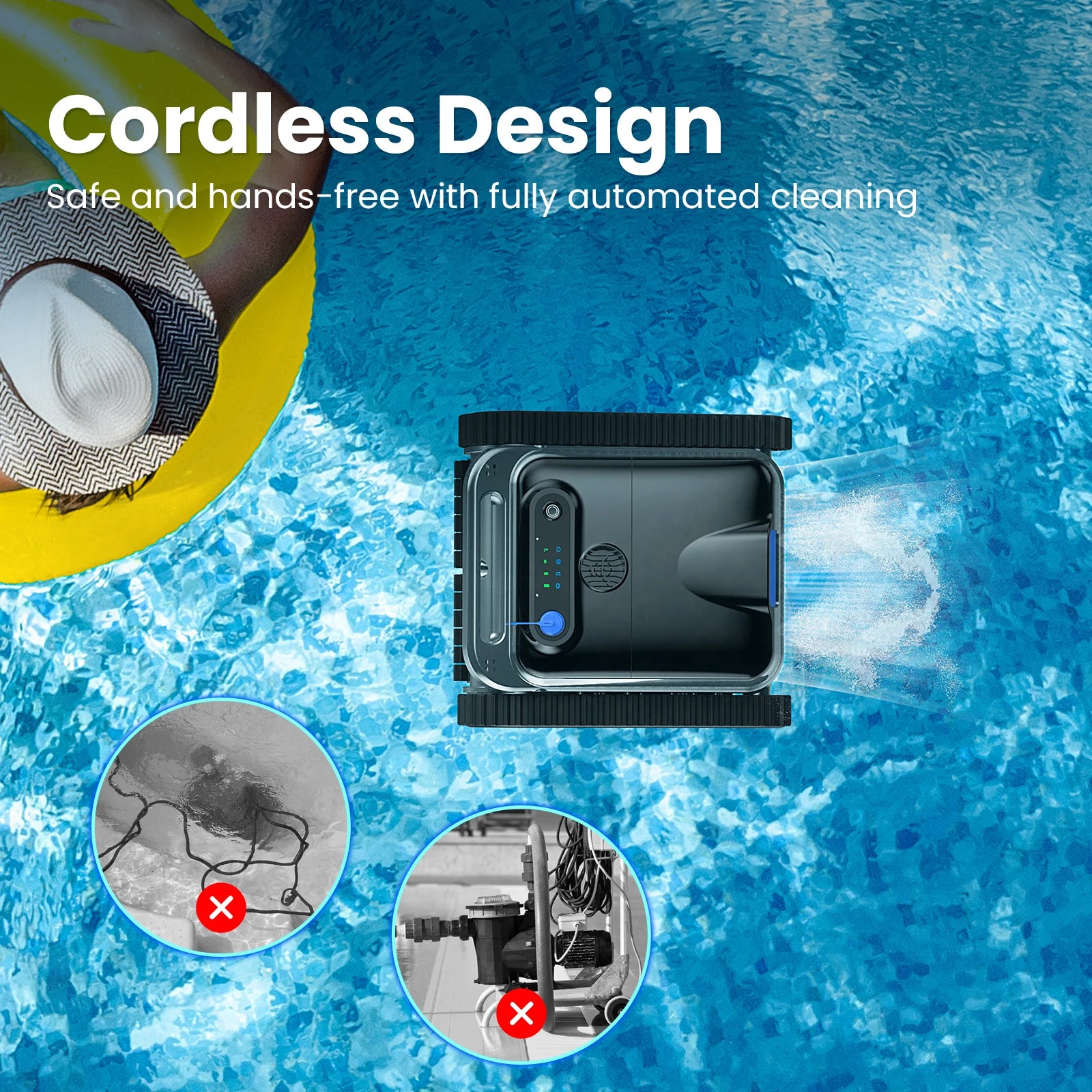 Robot Swimming Pool Cleaner Powerful Cordless Floor Wall Auto Cleaning