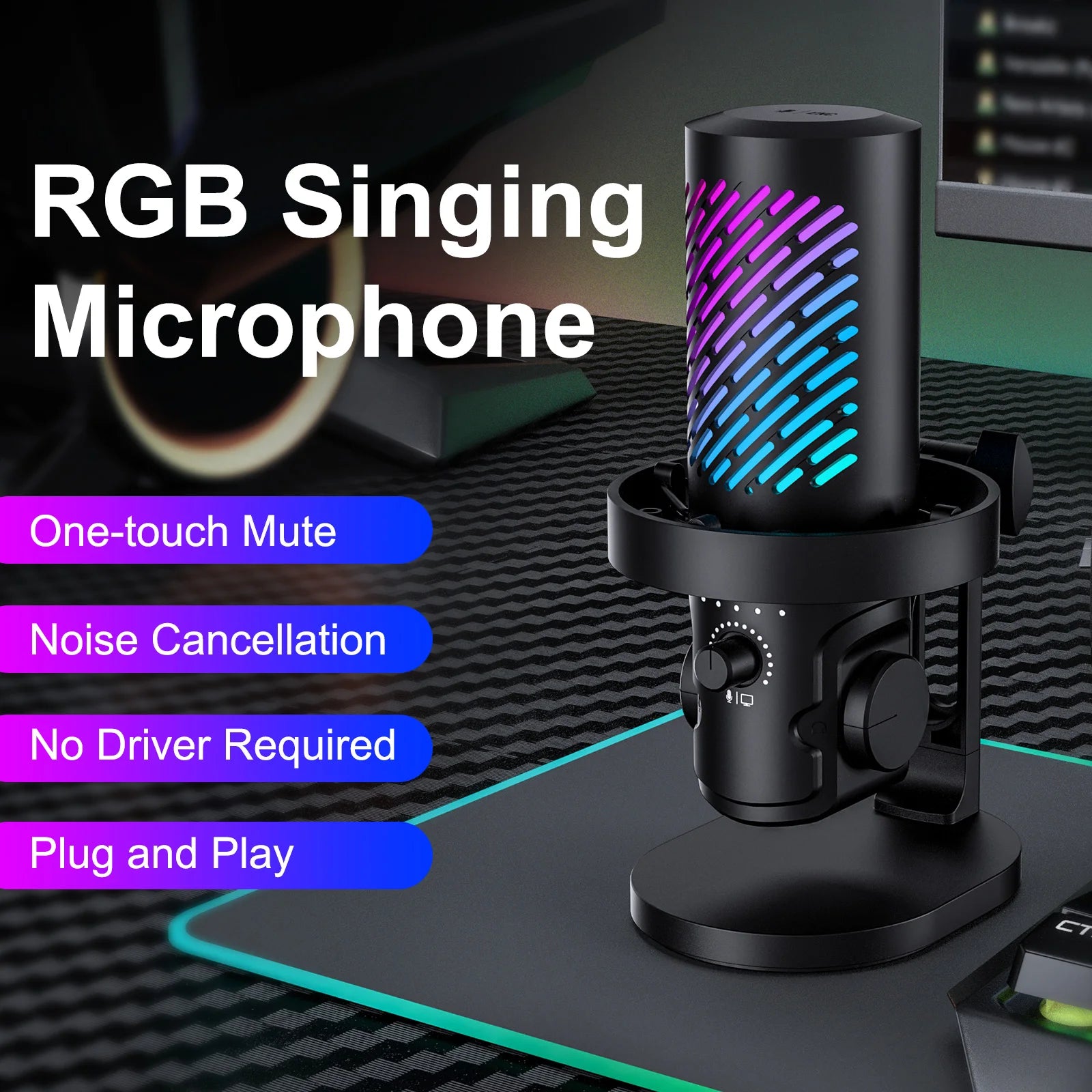 Tenlamp RGB USB Streaming Microphone ,Professionl Computer Condenser Mic For PC Mac Recording YouTube Podcasting Gaming Laptop Desktop