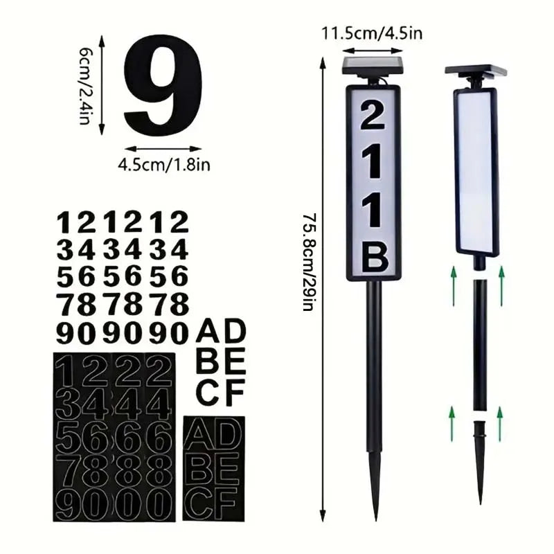 Solar House Address Sign With Lighting, Pole Mount