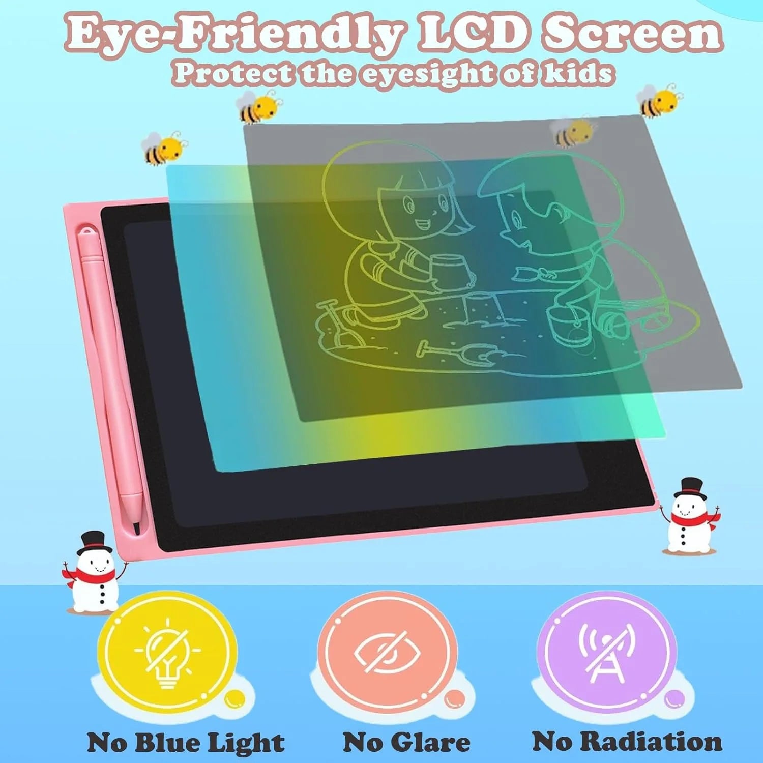 LCD Writing Tablet 8.5 Inch Doodle Board Tablet Drawing Gifts LCD Writing Board Electronic Erasable Reusable Colorful Screen Pad(Blue)