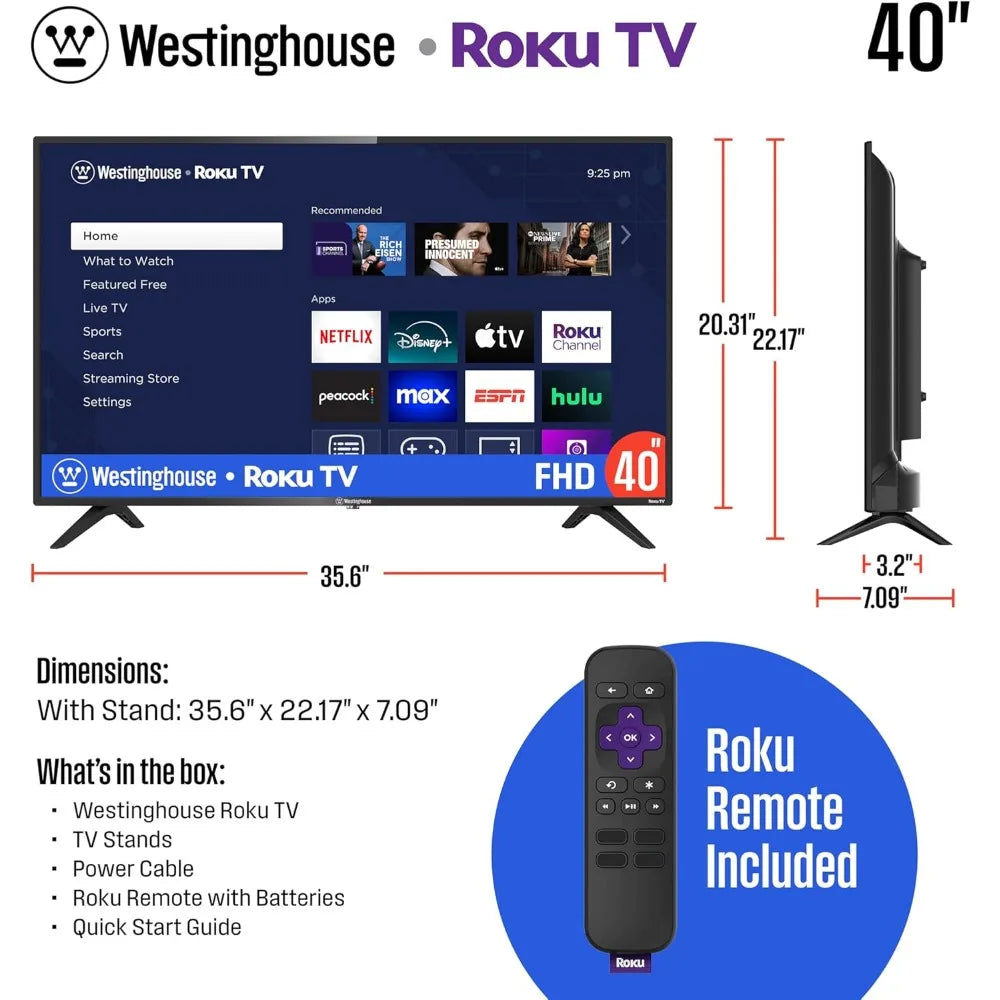 Westinghouse Roku TV - 40 Inch Smart TV, 1080P FHD Television with Wi-Fi Connectivity and Mobile App