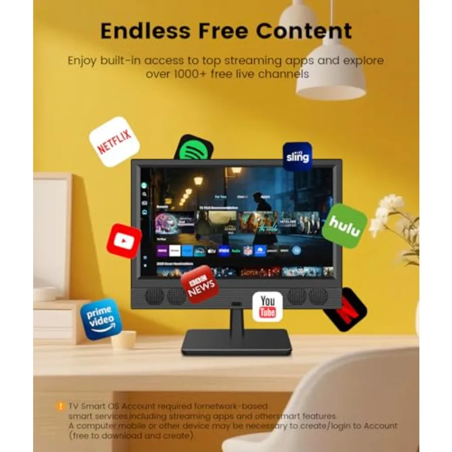 15.6 Inch Small Smart TV - Full HD 1080p Compact Flat Screen Smart Television with Wi/Fi, Bluetooth, Voice Remote for Kitchen,