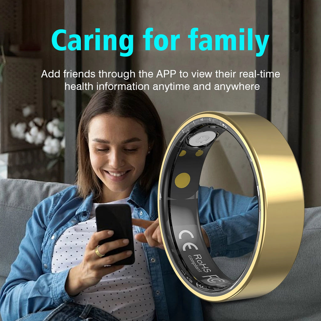Smart Ring with Charging Case, Heart Rate Blood Oxygen, Pressure Monitor, Sleep monitoring 5ATM Waterproof For Android iOS