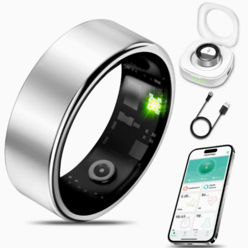 Smart Ring with Charging Case, Heart Rate Blood Oxygen, Pressure Monitor, Sleep monitoring 5ATM Waterproof For Android iOS