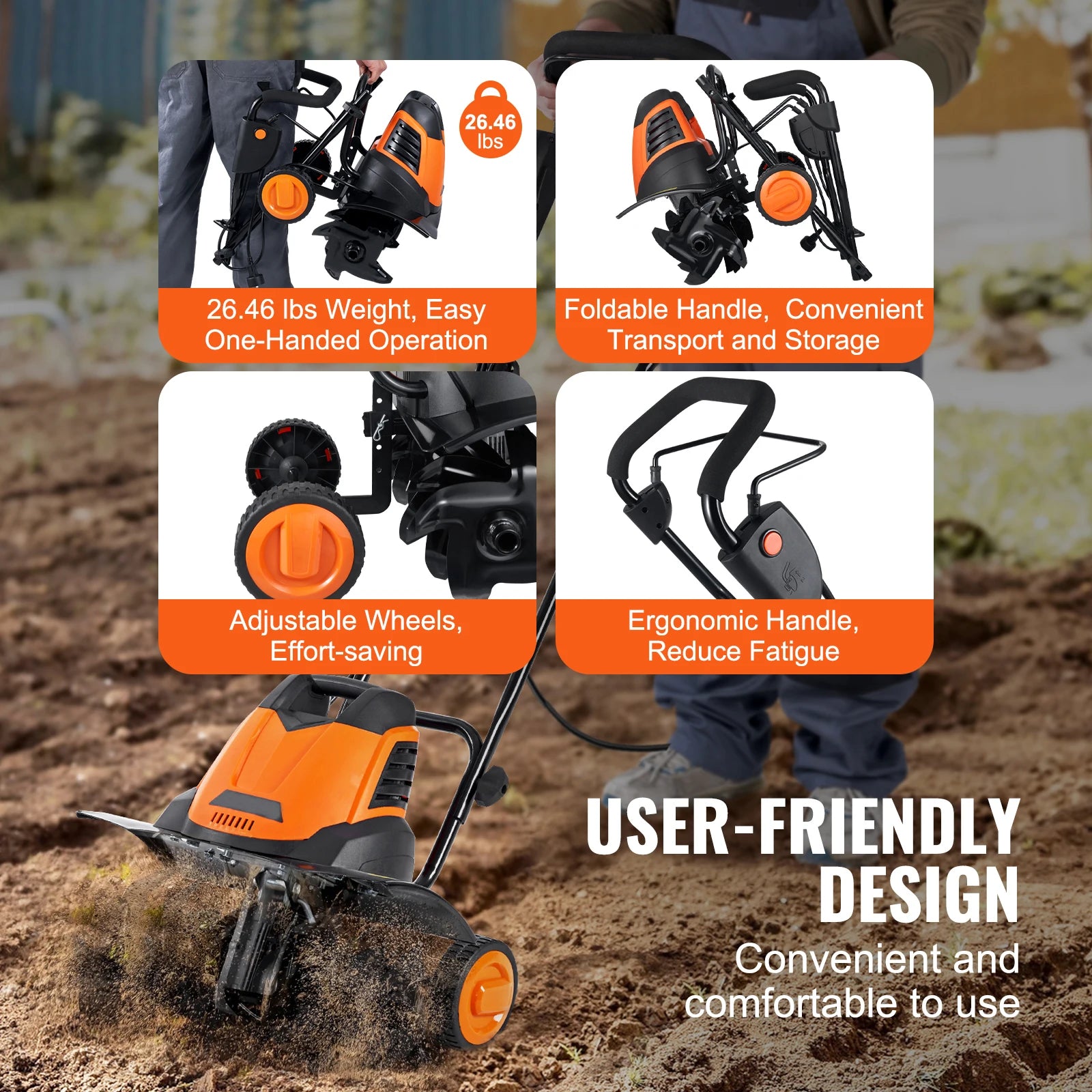 Corded Electric Tiller 18" Tilling Width 3.94" Tilling Depth