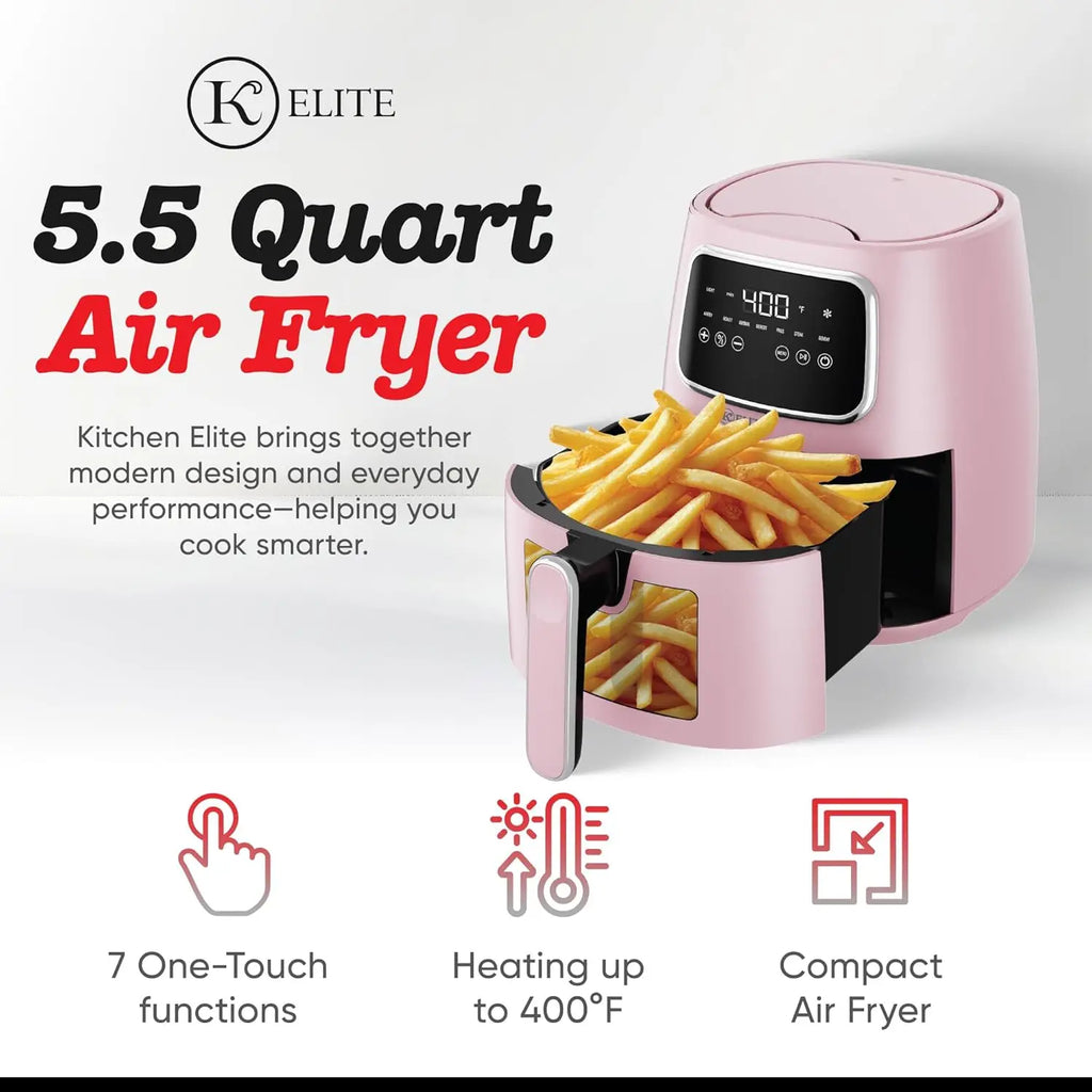 5.5 Qt. Digital Air Fryer, Countertop Cooker with LED Screen, Presets for Air Fry, Roast, Dehydrate, Defrost and Reheat, Pink
