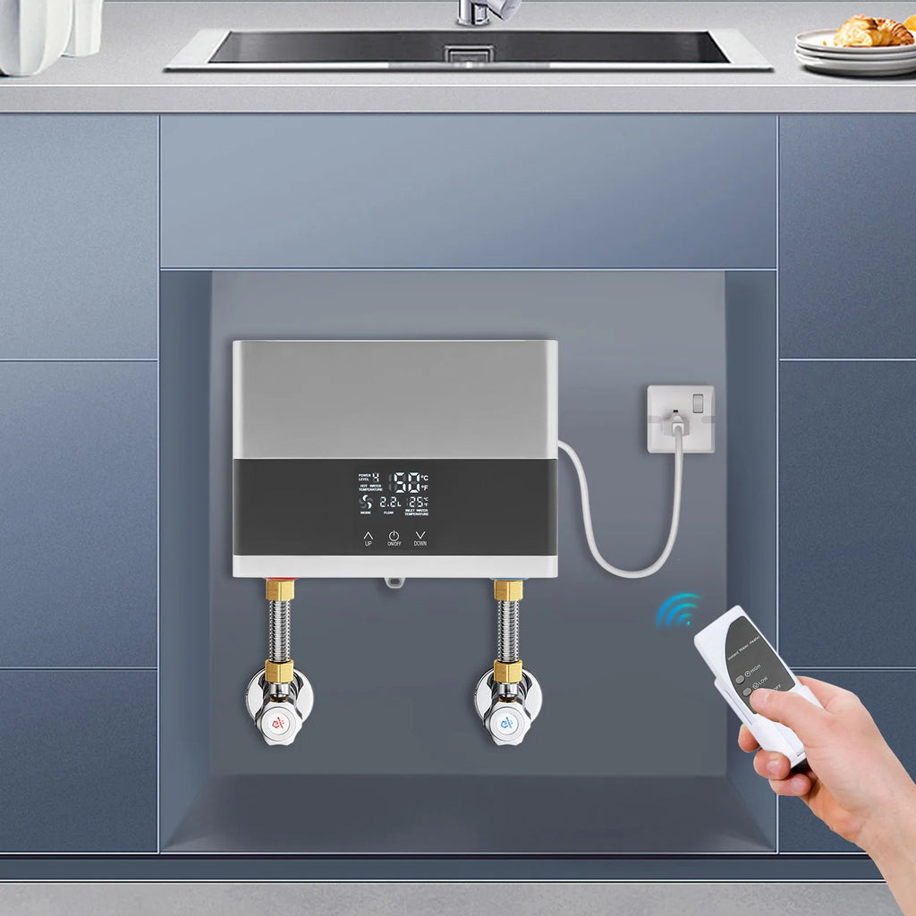 110V 4000W Mini Electric Water Heater,Silver/Gold ABS Instant Hot Water Heater with Remote Control for Kitchens