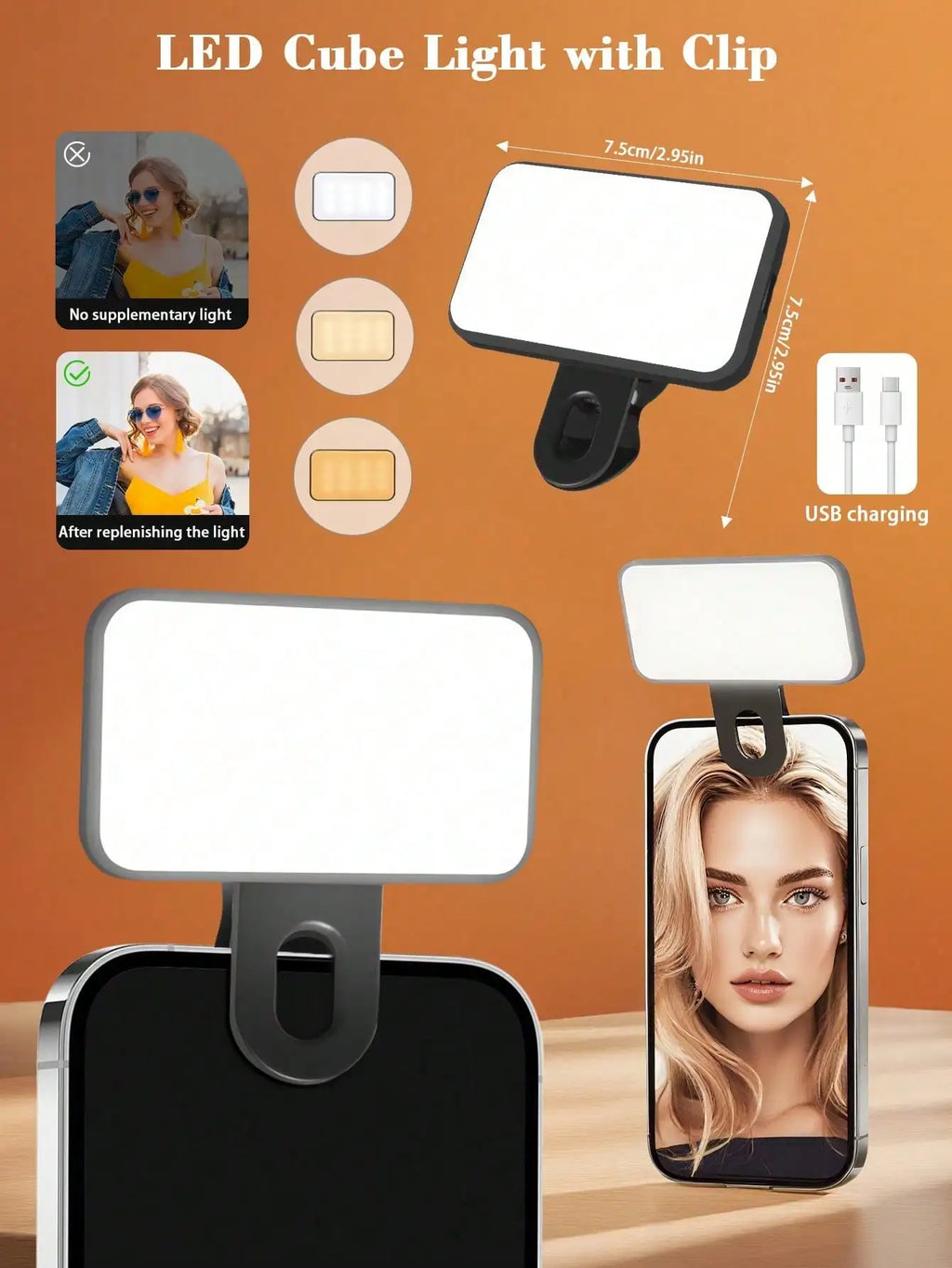 LED Portable Selfie Fill Light, Clip On Fill Light, Phone Selfie Lamp