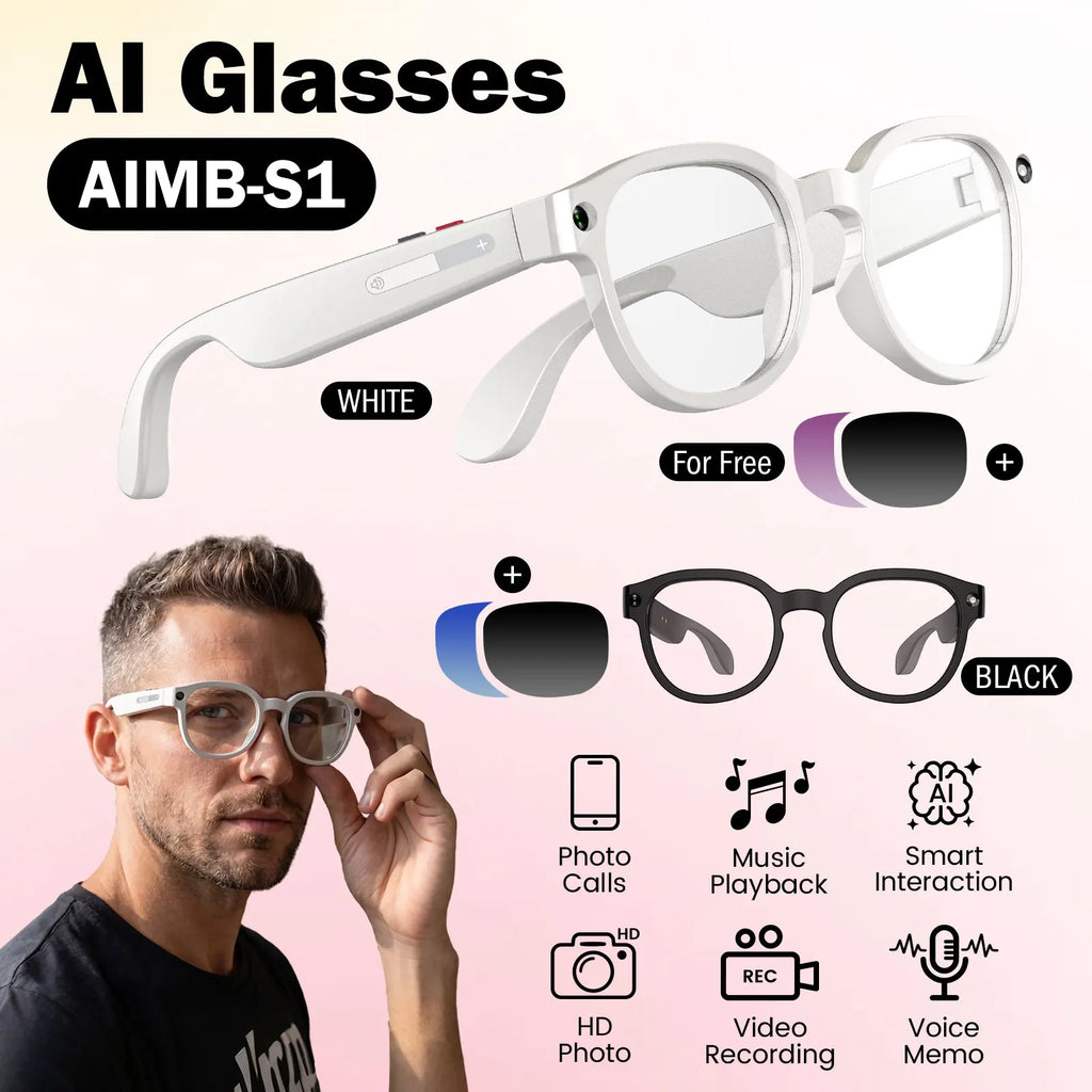 AI glasses, dual cameras, 2 million pixels, with three lenses, wireless smart glasses, hunting glasses, video glasses, AI shooting glasses, cycling glasses, sports camera, long battery life, high sound quality, touch voice