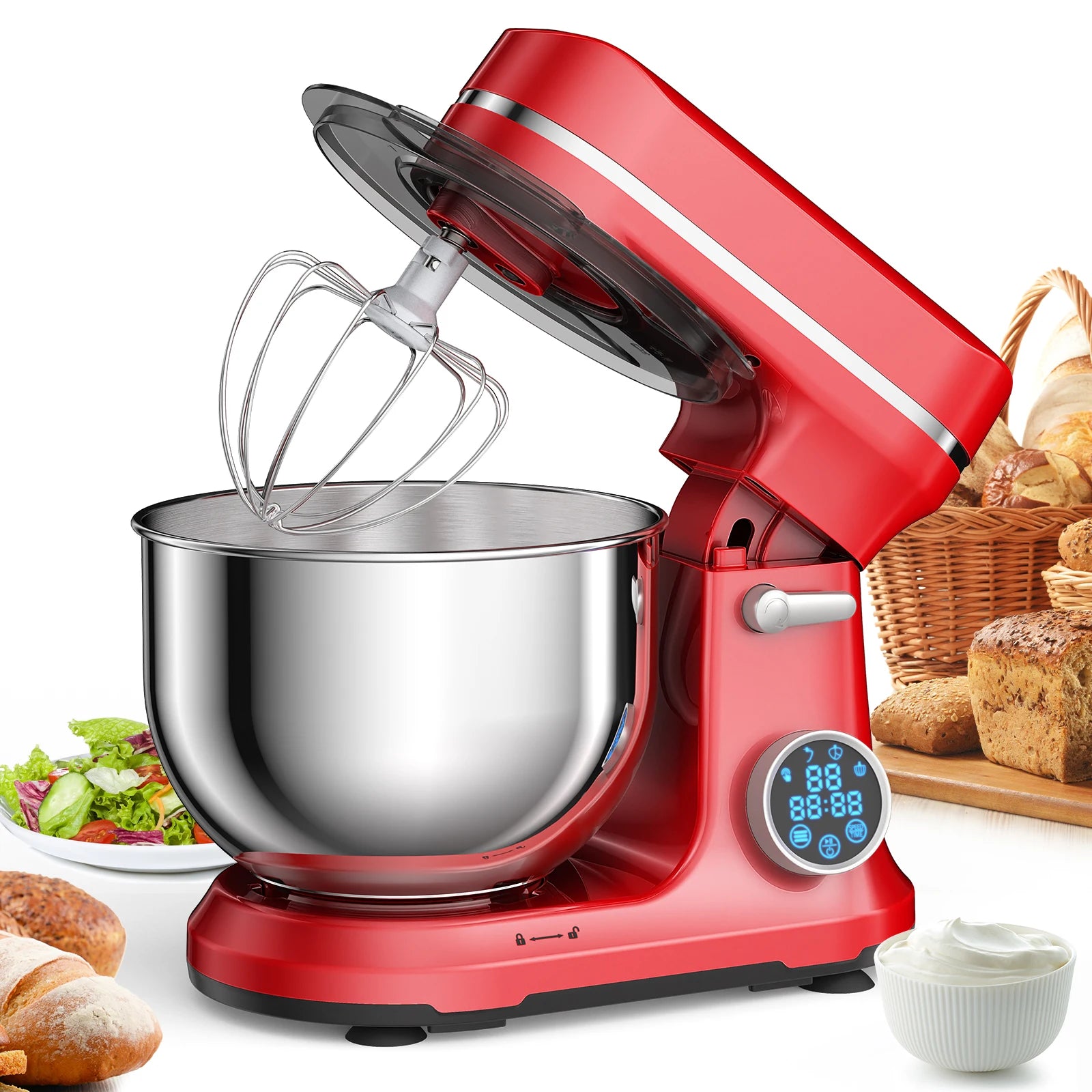 BioloMix Kitchen Food Stand Mixer, 1200W 11-Speeds DC Motor, Digital OLED Screen