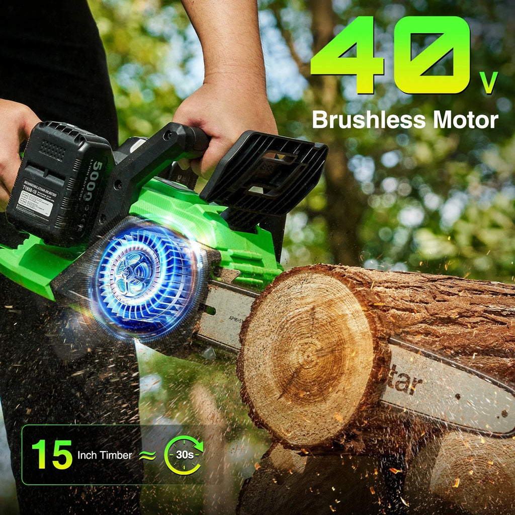 40V Electric 16-inch Cordless Chainsaw With 2 5.0Ah Batteries Power Tools For Wood Cutting Tree Trimming