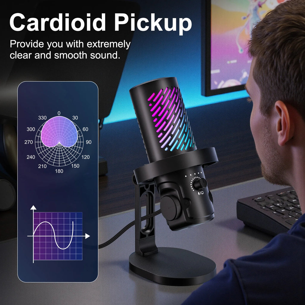 Tenlamp RGB USB Streaming Microphone ,Professionl Computer Condenser Mic For PC Mac Recording YouTube Podcasting Gaming Laptop Desktop