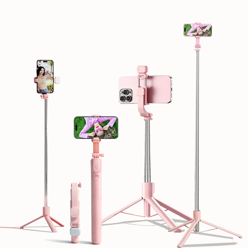 Extendable Selfie Stick Tripod, Fill Light & Bluetooth-compatible Remote