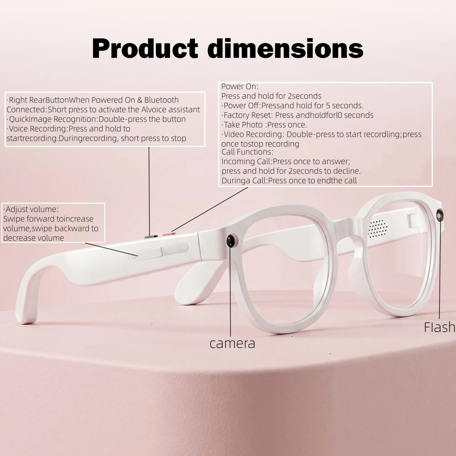 AI glasses, dual cameras, 2 million pixels, with three lenses, wireless smart glasses, hunting glasses, video glasses, AI shooting glasses, cycling glasses, sports camera, long battery life, high sound quality, touch voice