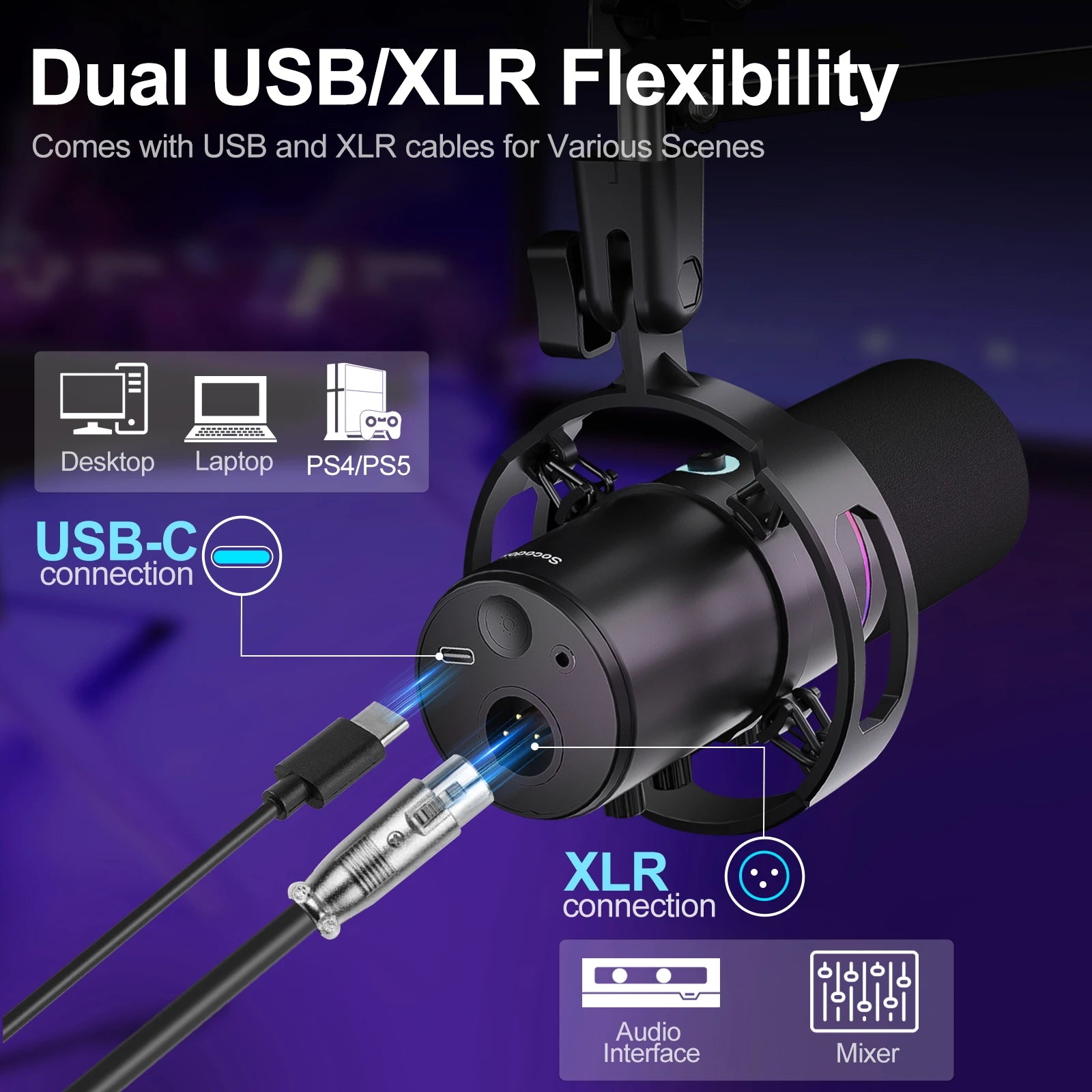 Dynamic Microphone Kit, podcast microphone with noise reduction, gaming microphone equipped with boom arm, featuring mute button