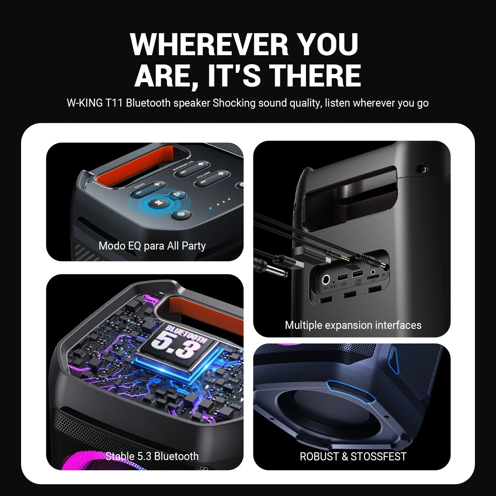 Bluetooth Portable Party Boombox Wireless Deep Bass/115dB Loud Massive Sound