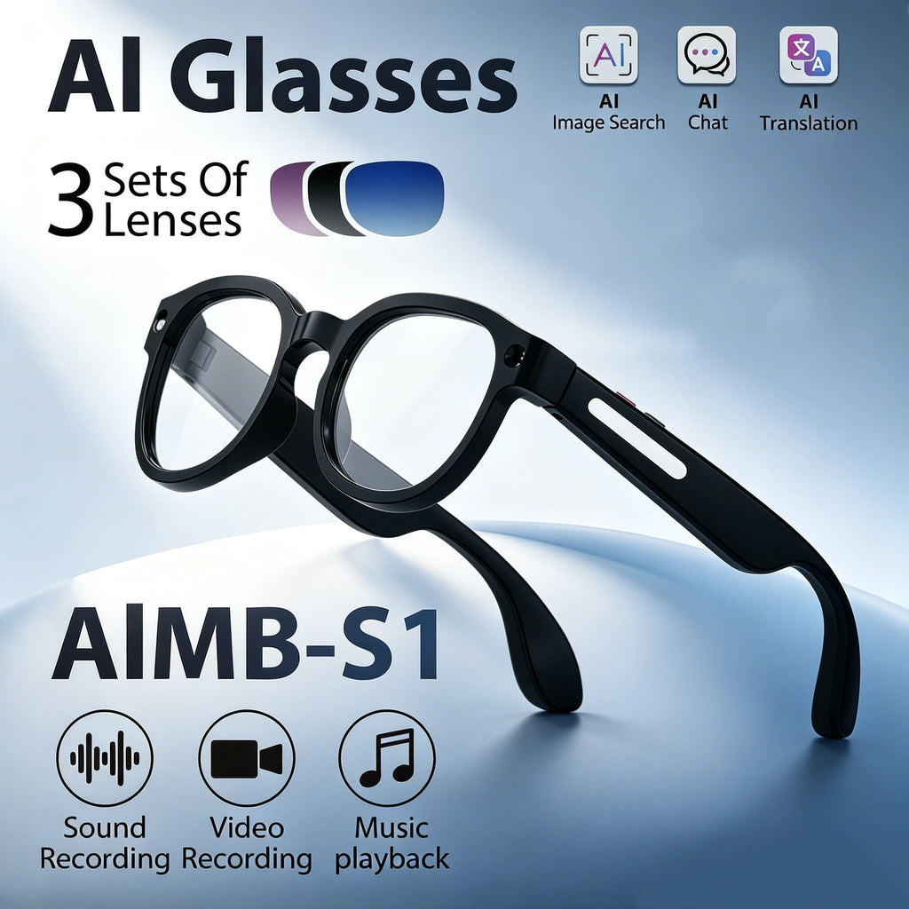 AI glasses, dual cameras, 2 million pixels, with three lenses, wireless smart glasses, hunting glasses, video glasses, AI shooting glasses, cycling glasses, sports camera, long battery life, high sound quality, touch voice