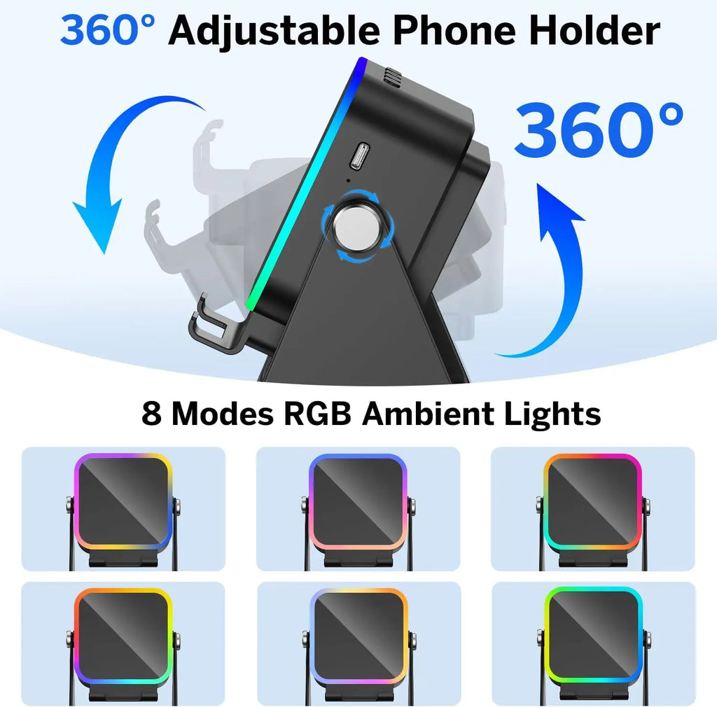 5 In 1  Wireless Speaker 8 RGB Light Phone Stand  Bluetooth