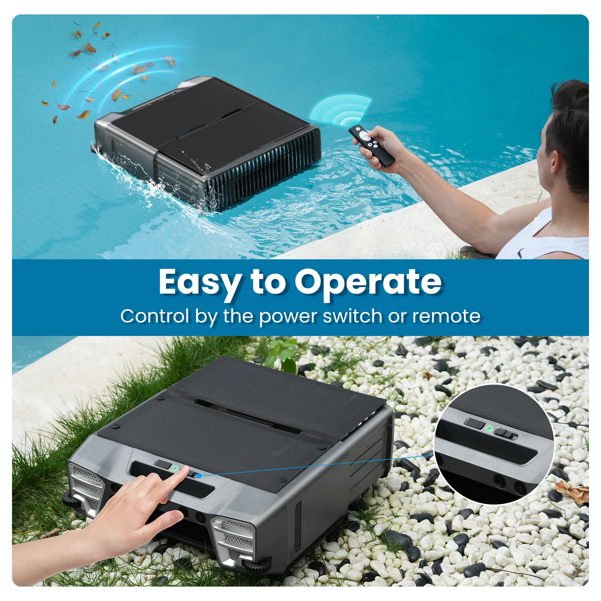 Robotic Cordless Pool Vacuum with Remote Control  6L Large-Capacity Basket with Fine Filter