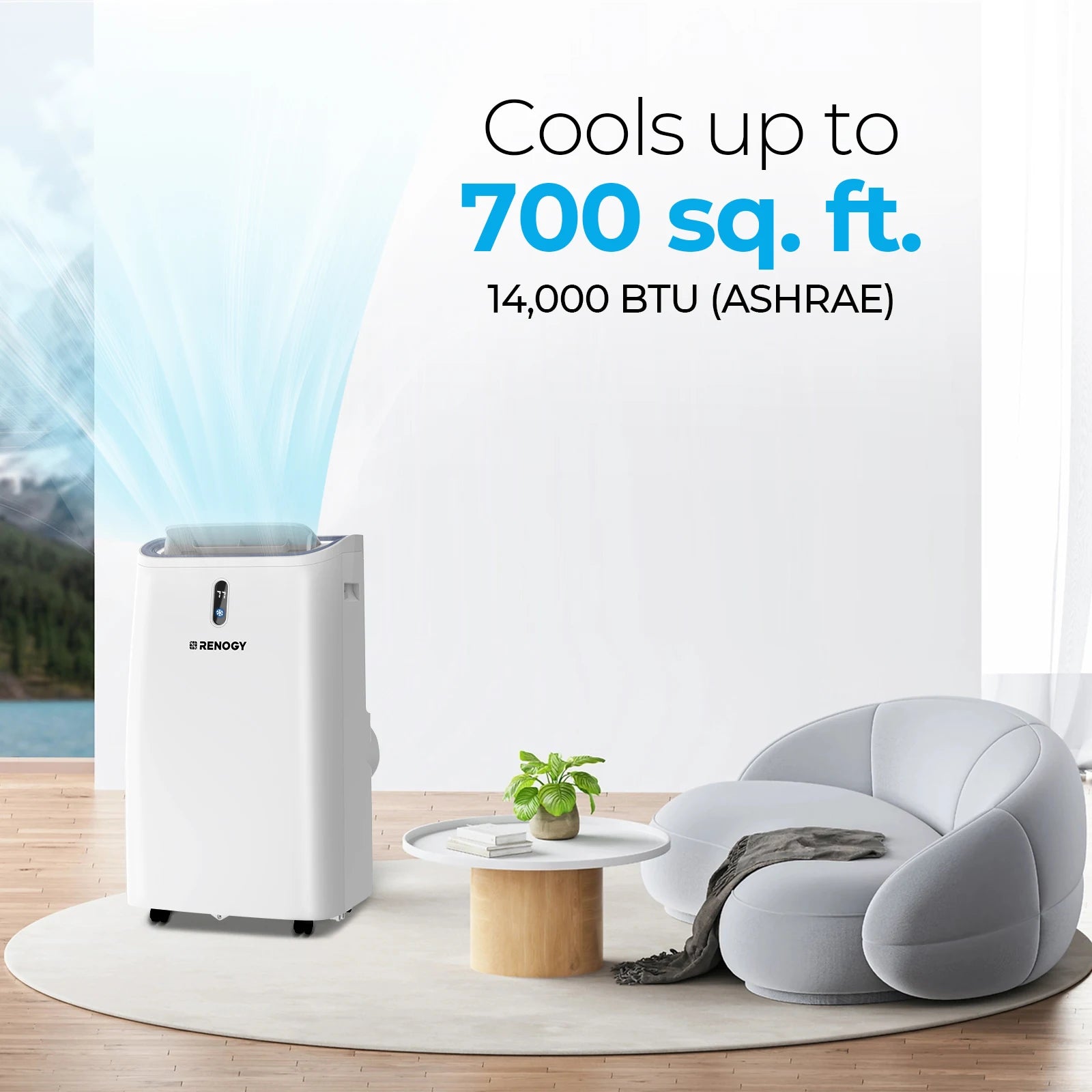 Renogy 14,000 BTU Portable Air Conditioners with Smart WiFi Enabled, Cooling, Dehumidifier, Fan & Sleep Modes 4-in-1 Portable AC