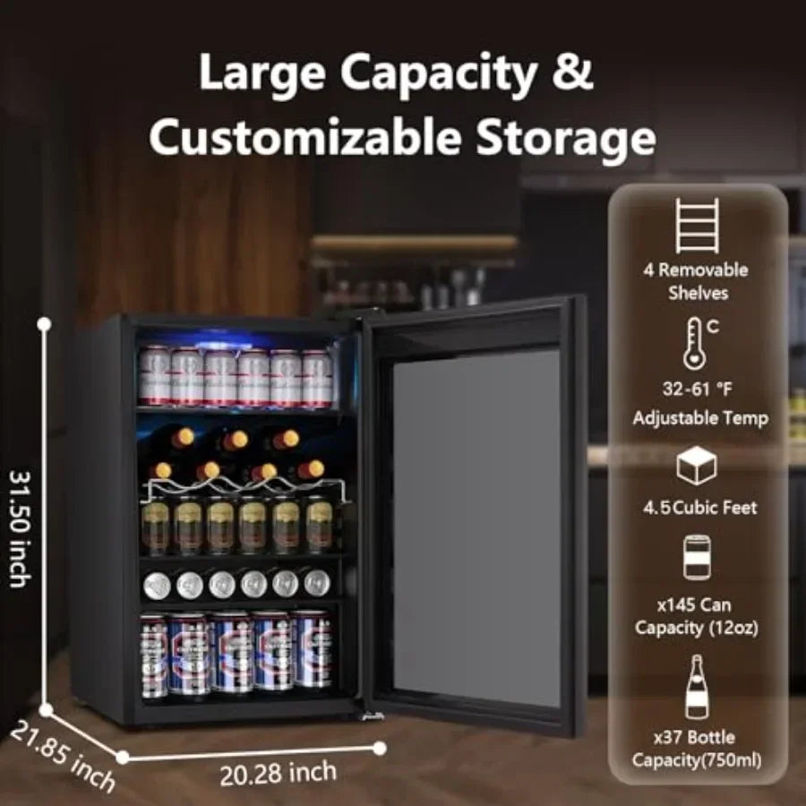 Beverage fridge: stainless steel, black, smart temperature control child lock