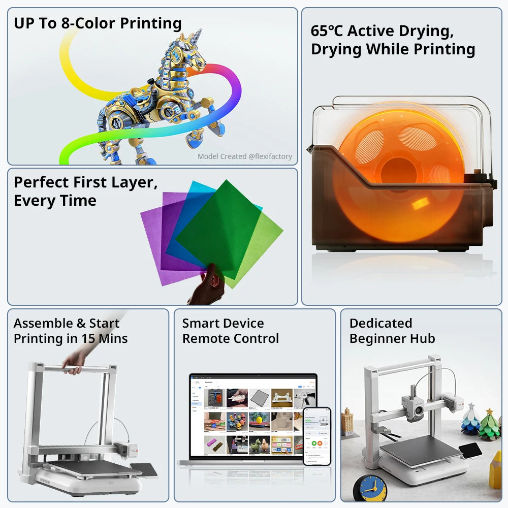 ANYCUBIC Fast Printing 3D Printer 8 Colors ACE 2 Pro Filament Drying APP Control