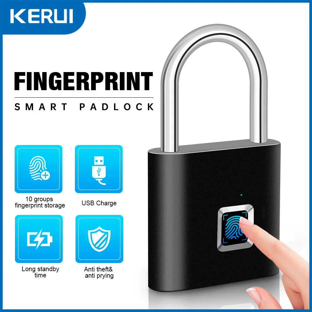 KERUI Keyless USB Charging Fingerprint Smart Waterproof Padlock