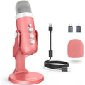 Micrope Pink, Noise Cancellation ASMR Mic with , Volume Adjusent & Mute Button, Monitoring & Echo, or Vocal Recording, Podcast,