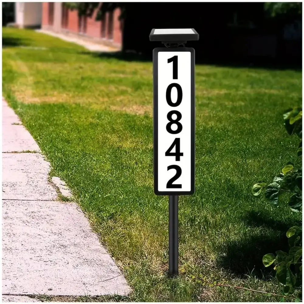 Solar House Address Sign With Lighting, Pole Mount