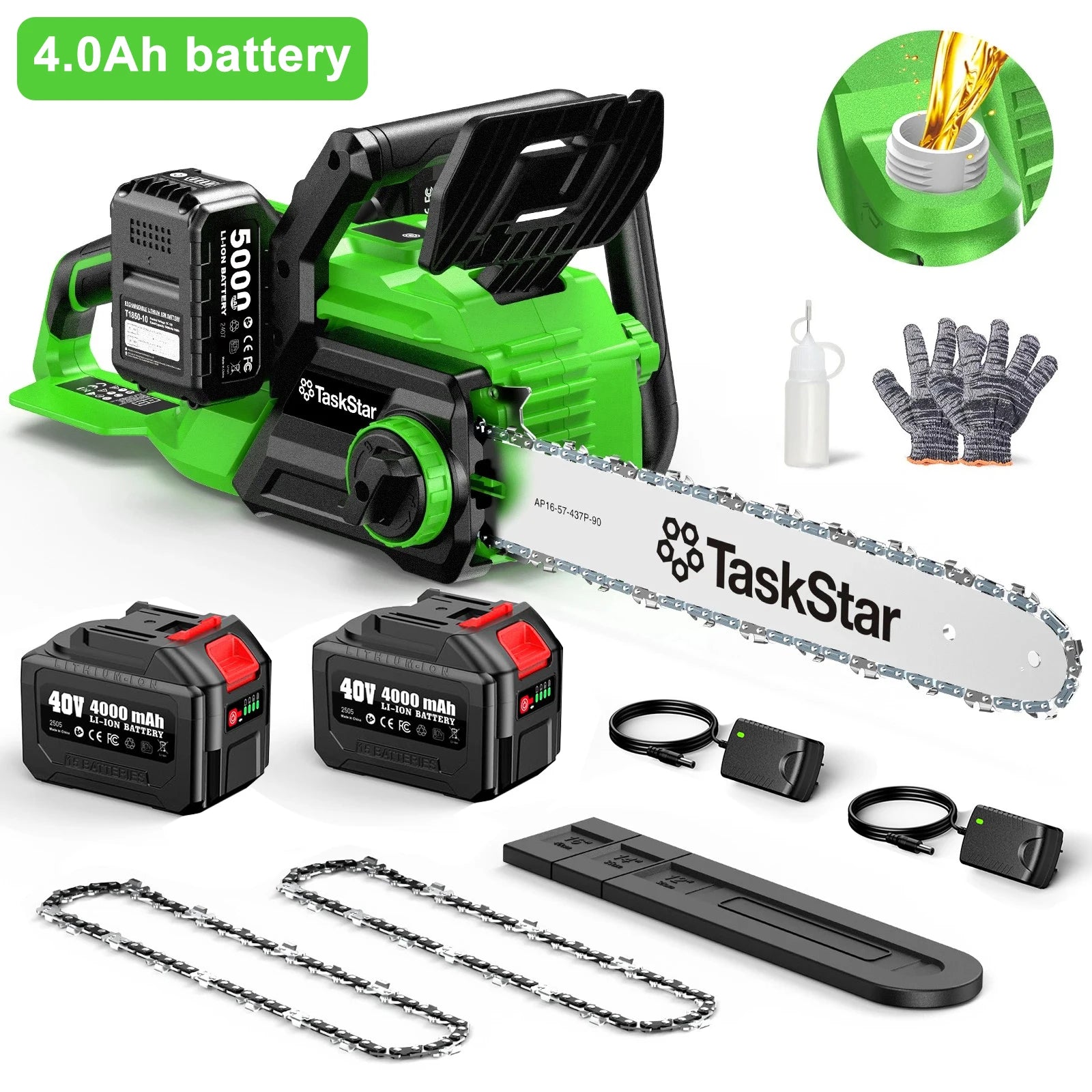 40V Electric 16-inch Cordless Chainsaw With 2 5.0Ah Batteries Power Tools For Wood Cutting Tree Trimming