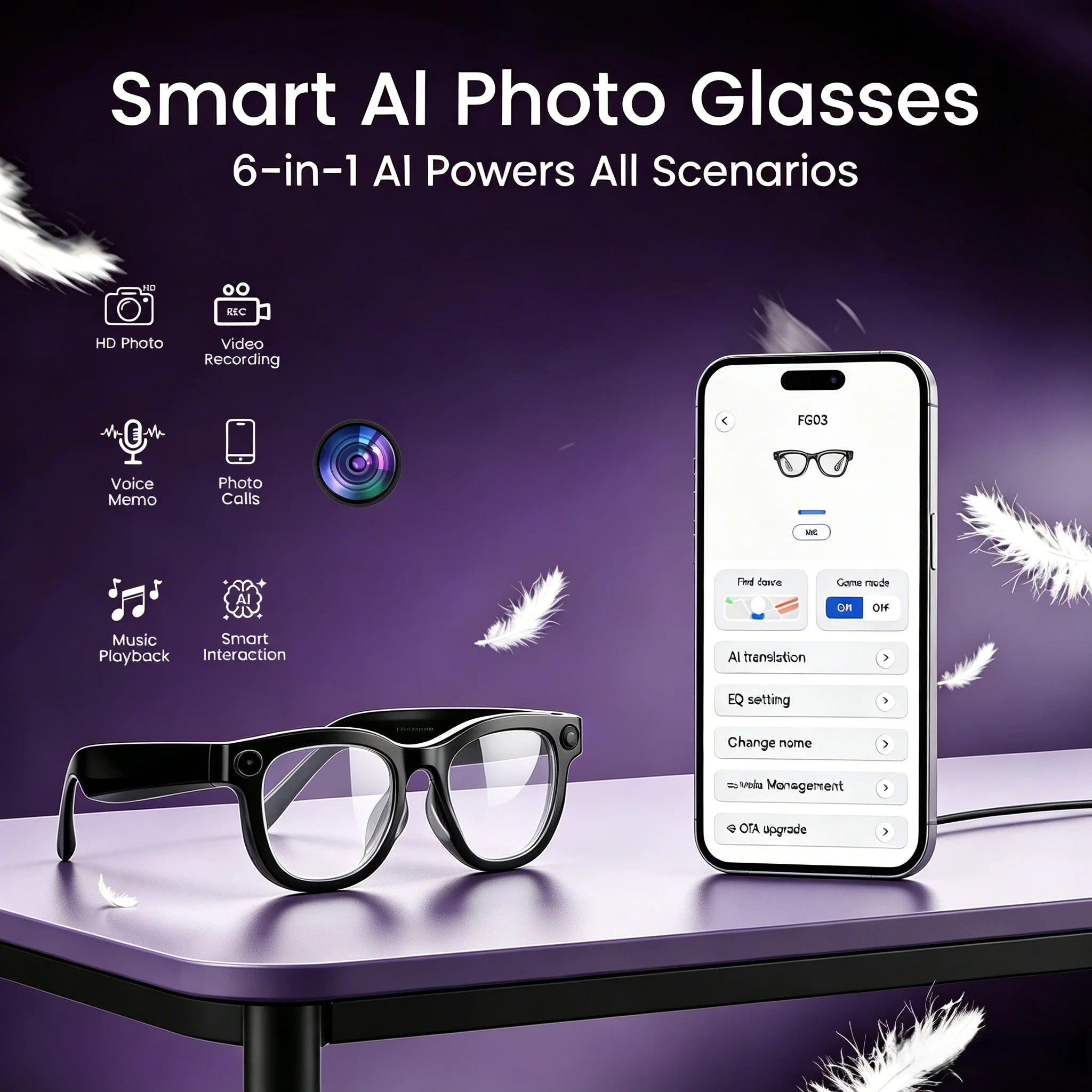 Smart AI photo glasses with 200W pixels, equipped with a camera and video glasses