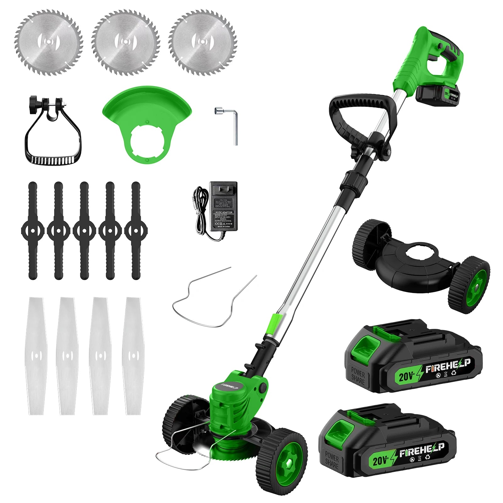 Cordless Electric Weed Eater & Multi-Function Lawn Mower with 3 Blades & 2 Lithium Batteries