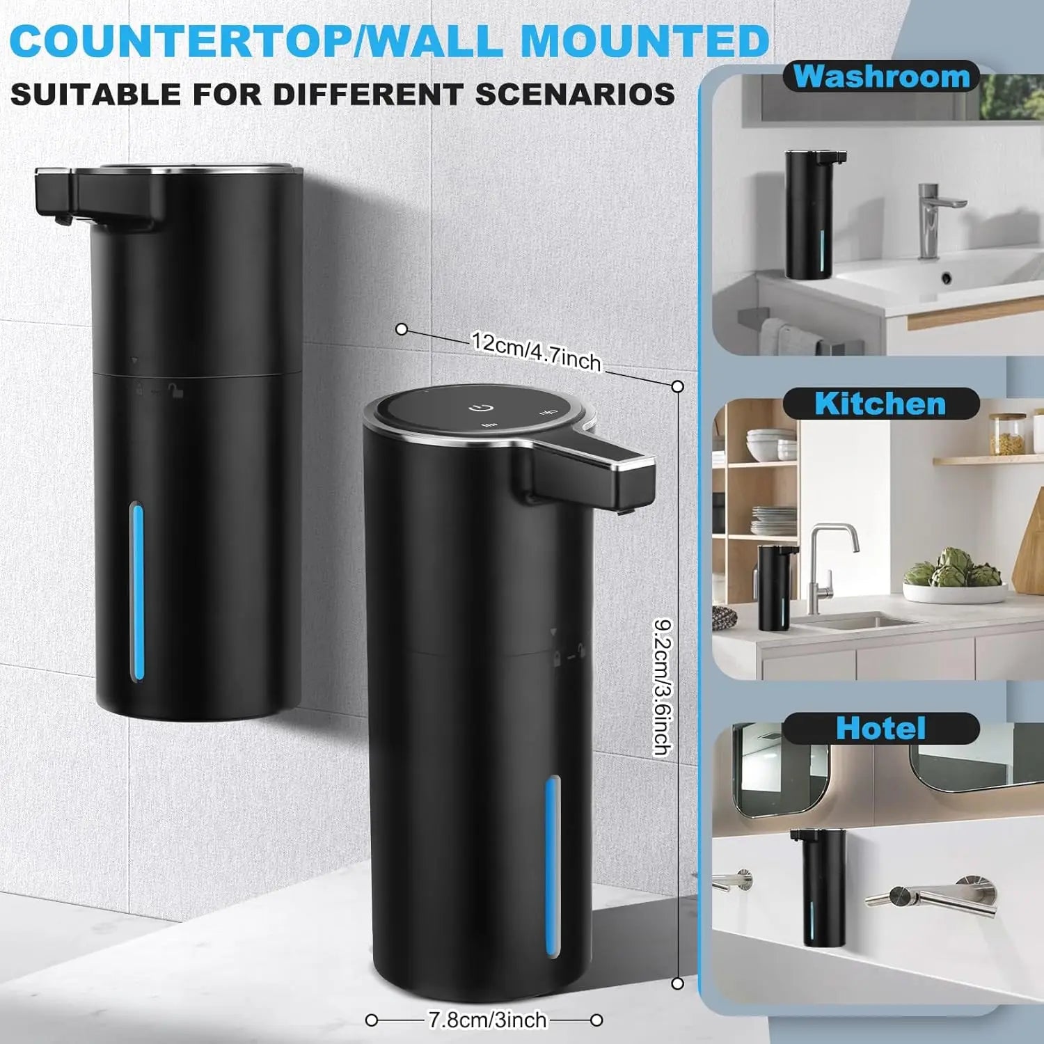 Touchless Soap Dispenser USB Rechargeable with 4-Level Adjustable Wall Mount