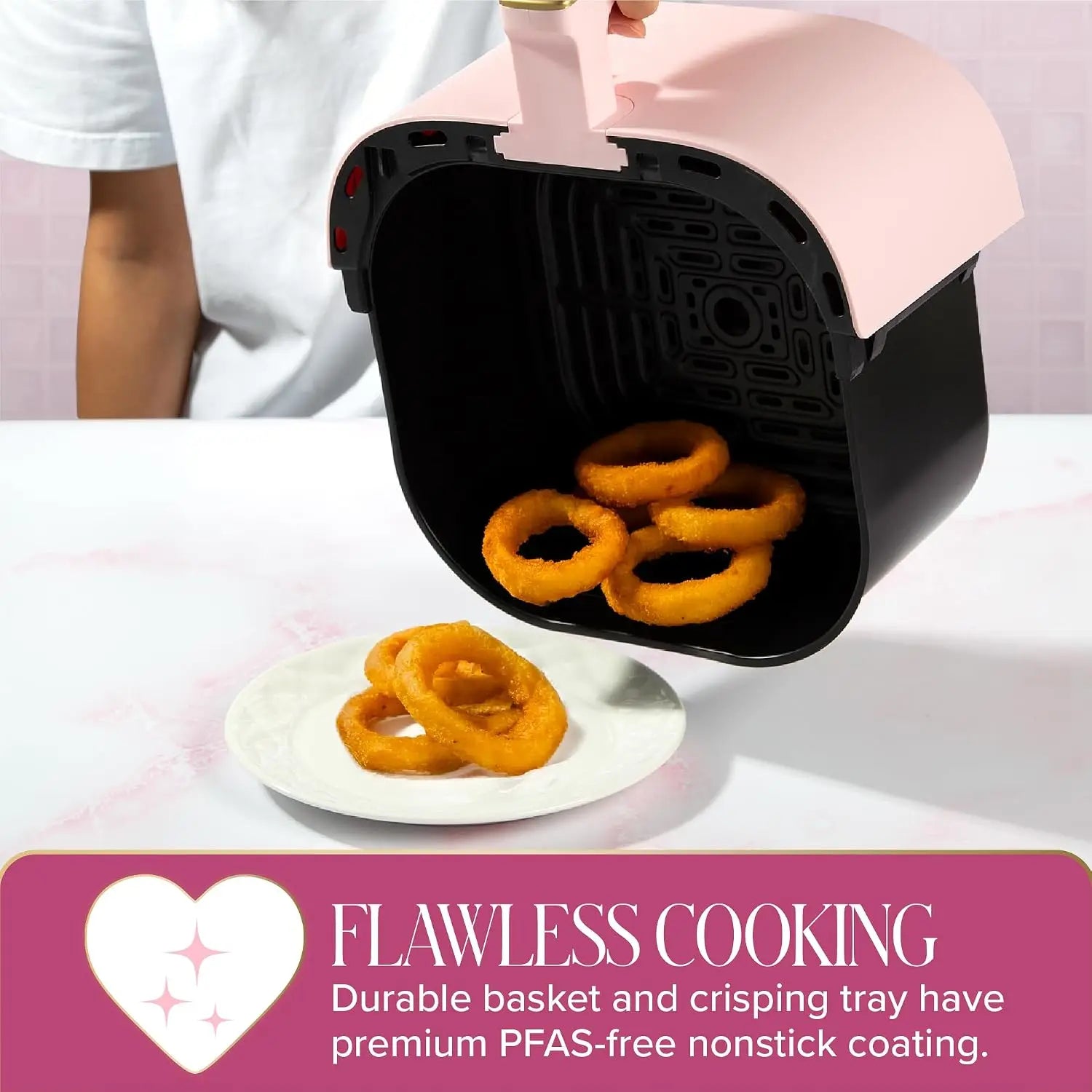 6-Quart Air Fryer, Nonstick Basket No PFAS, Touchscreen, 8-in-1 Functions, Dishwasher Safe, Pink
