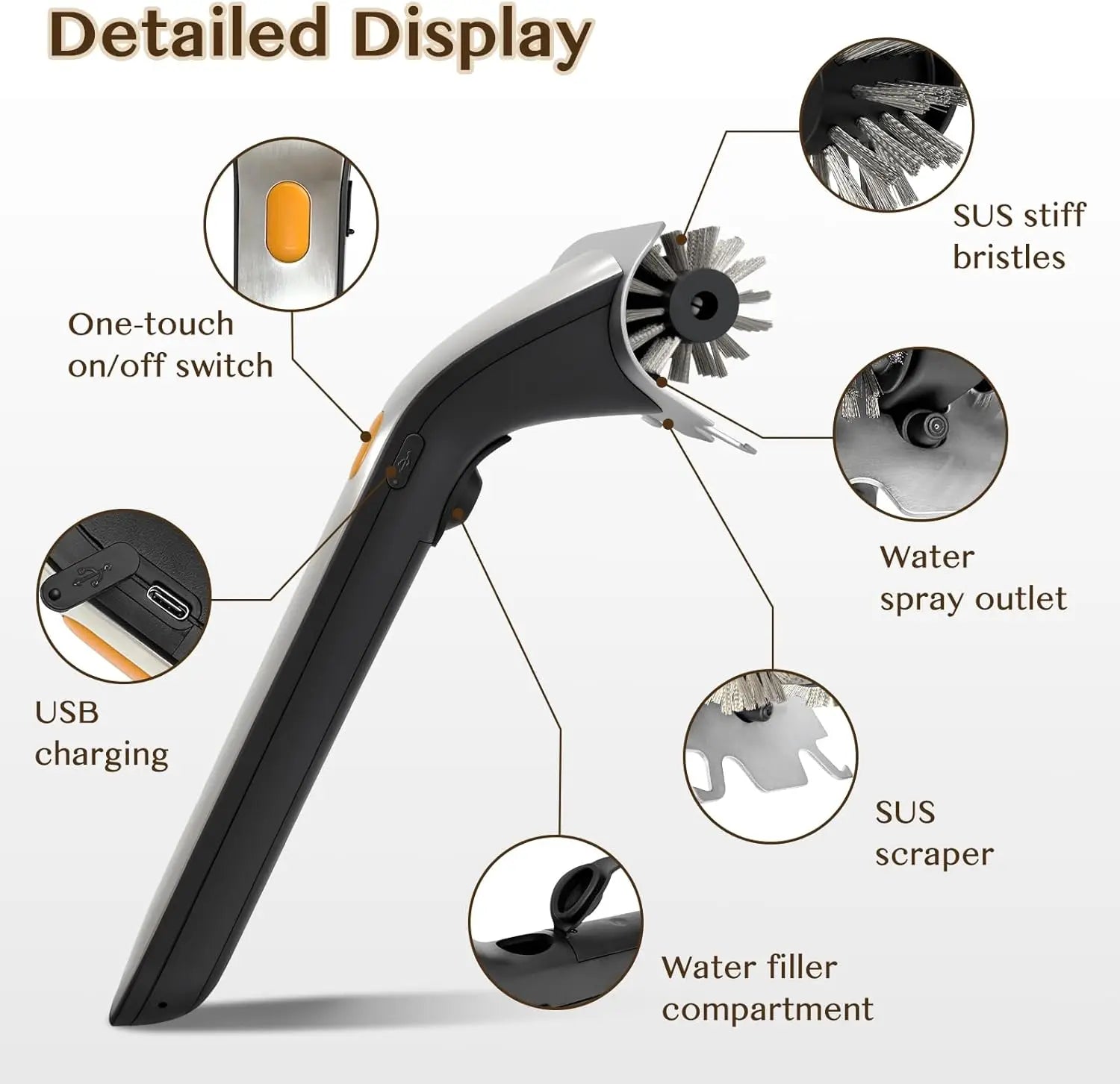 Electric Grill Brush Cleaner with Water Tank