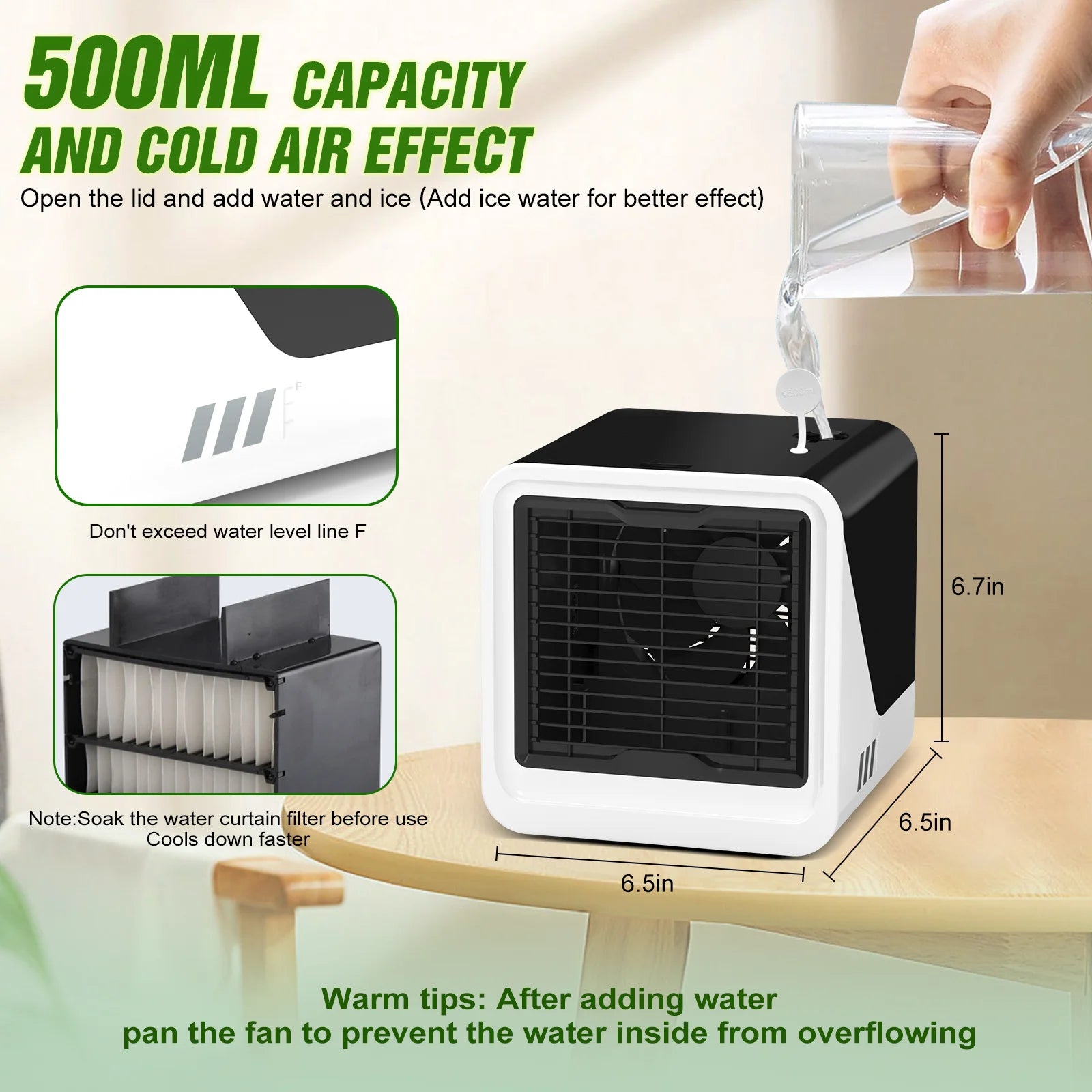 Portable Air Conditioners, USB Personal Mini Air Conditioner with 3-Speed Touch Screen