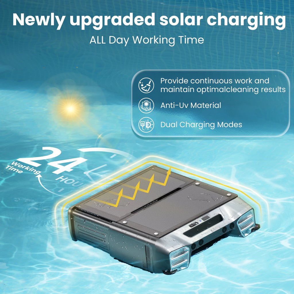 Robotic Solar Pool Skimmer Vacuum with Remote Control Smart Obstacle Avoidance Auto-Parking Pool Cleaner 6L Large-Capacity Basket
