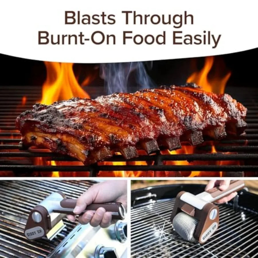 Grill Cleaner Cordless, Rechargeable BBQ Tool with 350 RPM Stainless Roller, LED Light Paten