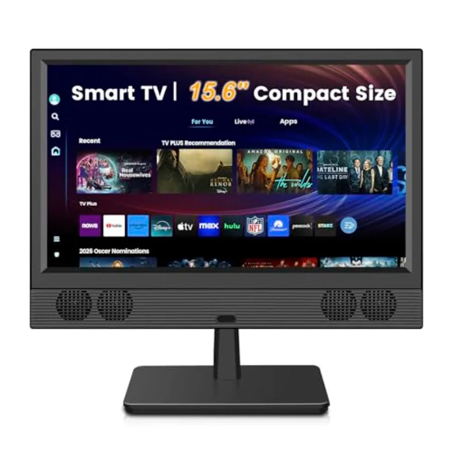 15.6 Inch Small Smart TV - Full HD 1080p Compact Flat Screen Smart Television with Wi/Fi, Bluetooth, Voice Remote for Kitchen,