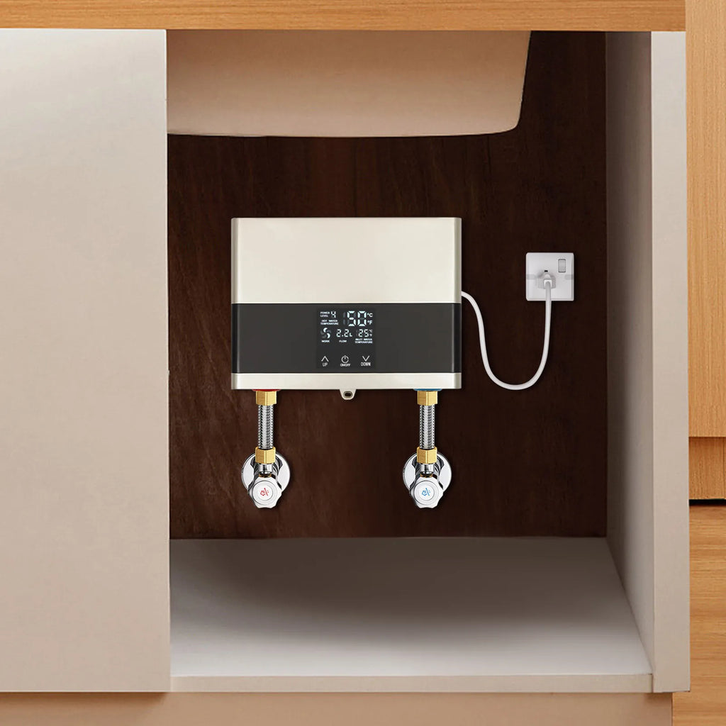 110V 4000W Mini Electric Water Heater,Silver/Gold ABS Instant Hot Water Heater with Remote Control for Kitchens