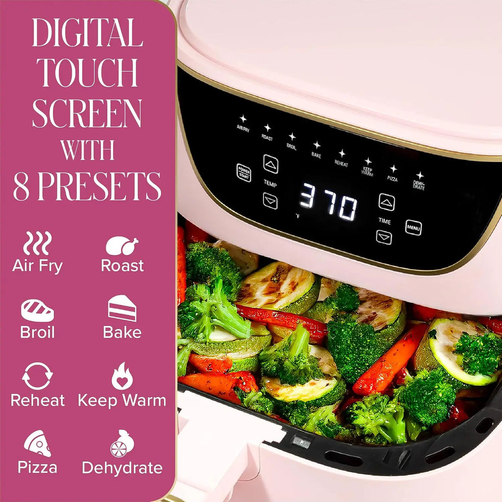 6-Quart Air Fryer, Nonstick Basket No PFAS, Touchscreen, 8-in-1 Functions, Dishwasher Safe, Pink
