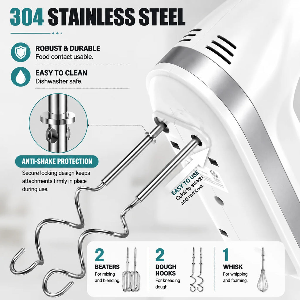 Lord Eagle Electric Hand Mixer 400W 5 Speed Portable Handheld Mixer With Storage Case 5pcs Stainless Steel Attachments For Cake Baking Cream Whipping